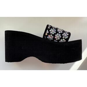 Rocket Dog Sandals Platform Size 8M Black Boom Popstar Sequin Flower Slides Y2K